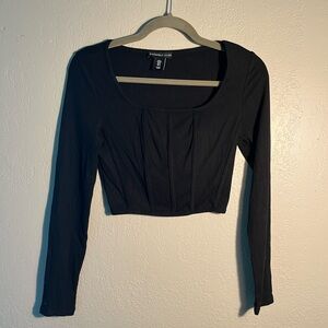 Sincerely Jules Blue Fitted Crop Top Blouse with Long Sleeves Plate Front SZ S